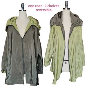 Mycra Pack Now Reversible Coat Green Zippered Raincoat Oversized Hooded S M 1